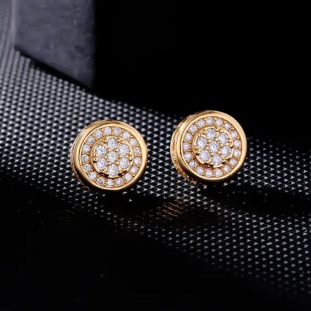 2ct Diamond Mens Stud Earrings 18k Gold Guys Round Circle Studs Jewelry 2 Ct 18